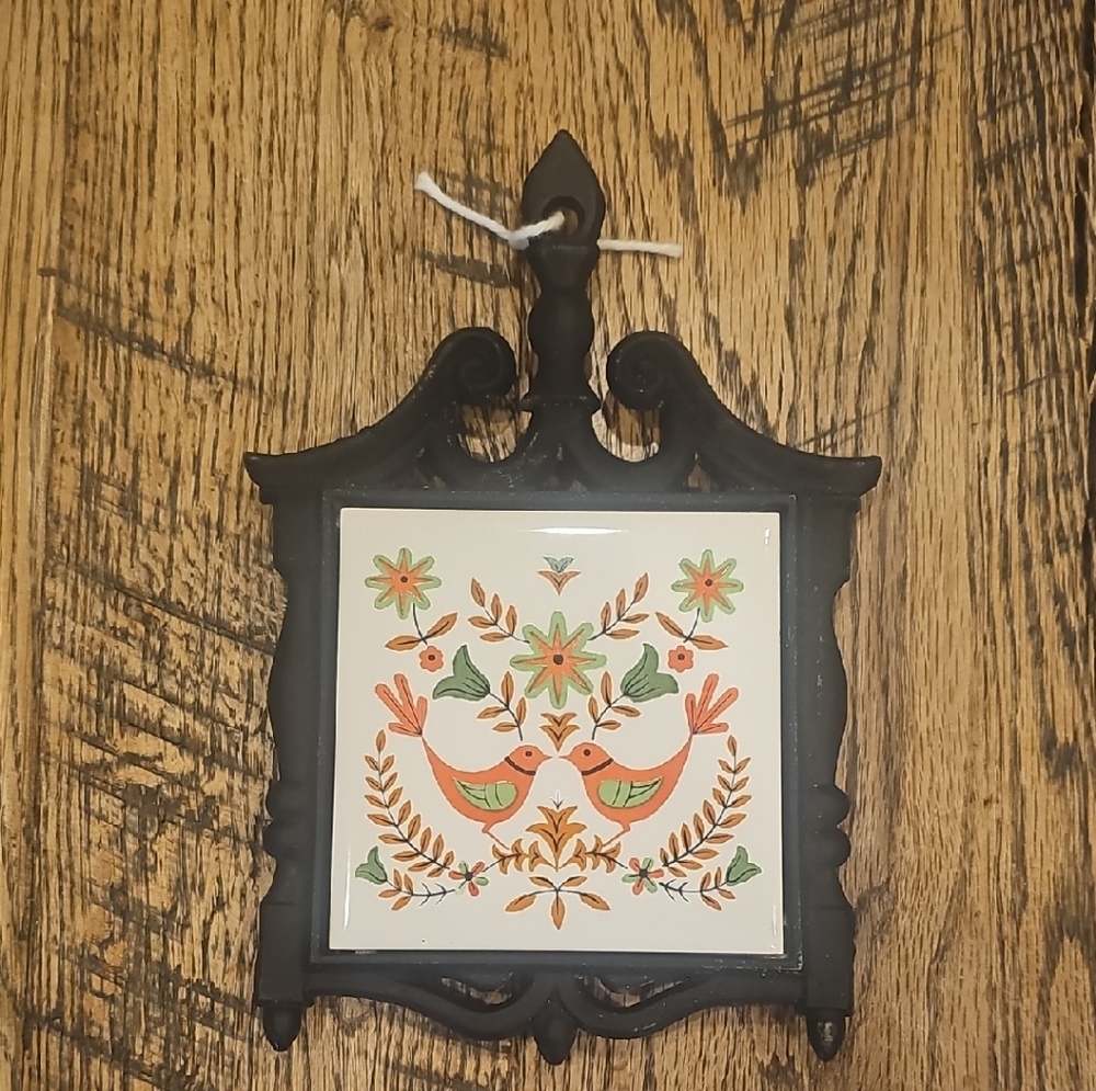 Black and White Wall Hanging with Bird and Floral Design